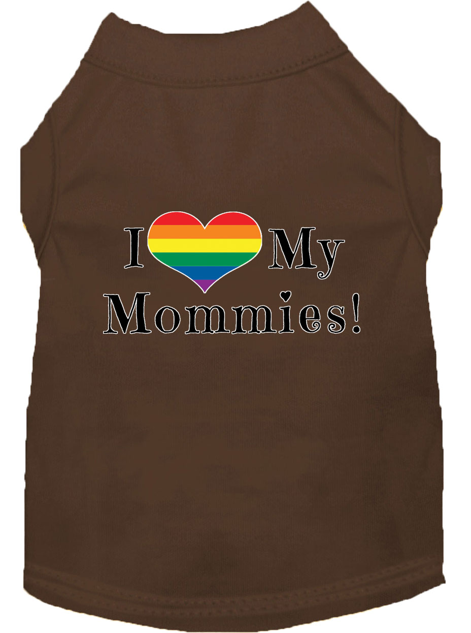 I Heart my Mommies Screen Print Dog Shirt Brown Med